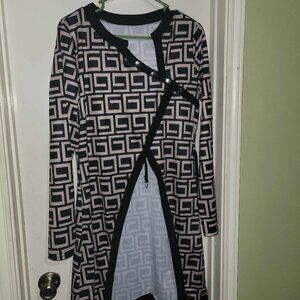 Chic Black and Cream Asymmetrical Wrap Dress in XL